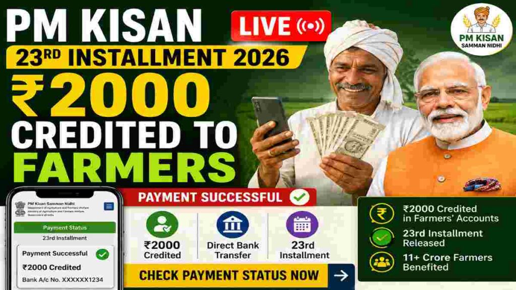 PM Kisan 23rd Installment 2026 LIVE ₹2000 Credited to Farmers, Check Payment Status